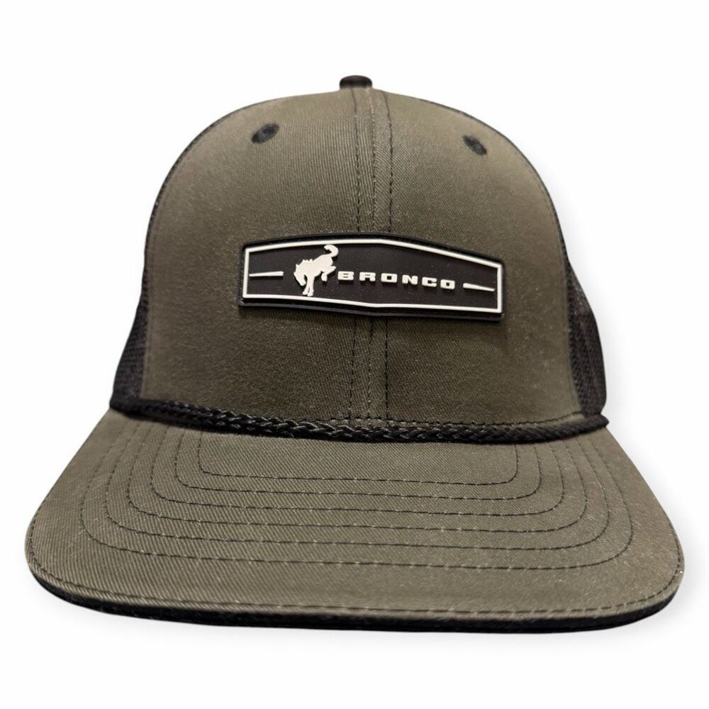 Ford Bronco Mesh Back Rubber Patch Dark OliveTrucker Baseball Cap New